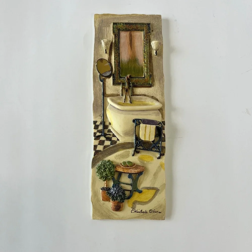 C.‎ Wintisle Olson Bathroom Scene 3D Resin Wall Plaque Art Clawfoot Tub Vintage